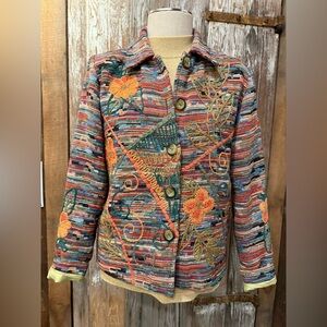 COLDWATER CREEK  Small Vintage Boho Floral Embroidered Tapestry Jacket~Blazer